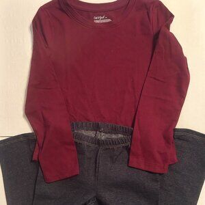 Cat & Jack Girls Long Sleeve T-Shirt, Jean Leggings Size 5T-New without Tags